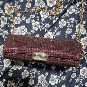 Cute purple/ magenta sparkling party handbag gold strap